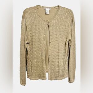 Talbots Tan and Gold Cardigan Sweater with Textured Knit